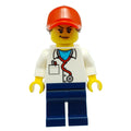 fig-008530 – Physician - White Labcoat, Dark Blue Legs, Red Cap