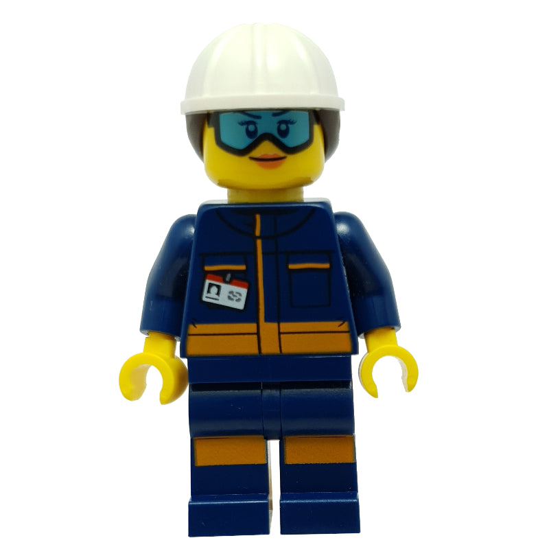 fig-008532 – Technician - Dark Blue Torso, Dark Blue Legs, White Helmet, Dark Brown Hair