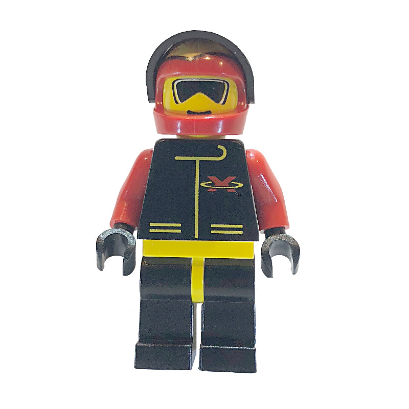 fig-008545 – Racer, Extreme Team, Black Jacket, Red Helmet with Flames and Visor, Sunglasses