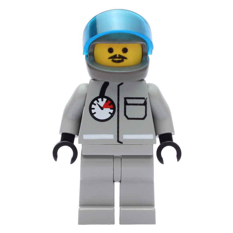 fig-008546 – Fireman, Light Gray Fire Suit with Gauge and Pocket, Dark Gray Helmet with Visor, Moustache