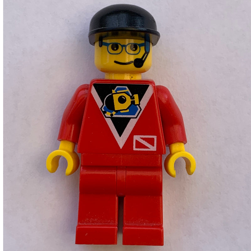 fig-008551 – Marine Explorer, Red Shirt with Divers Logo, Black Cap, Glasses and Headset