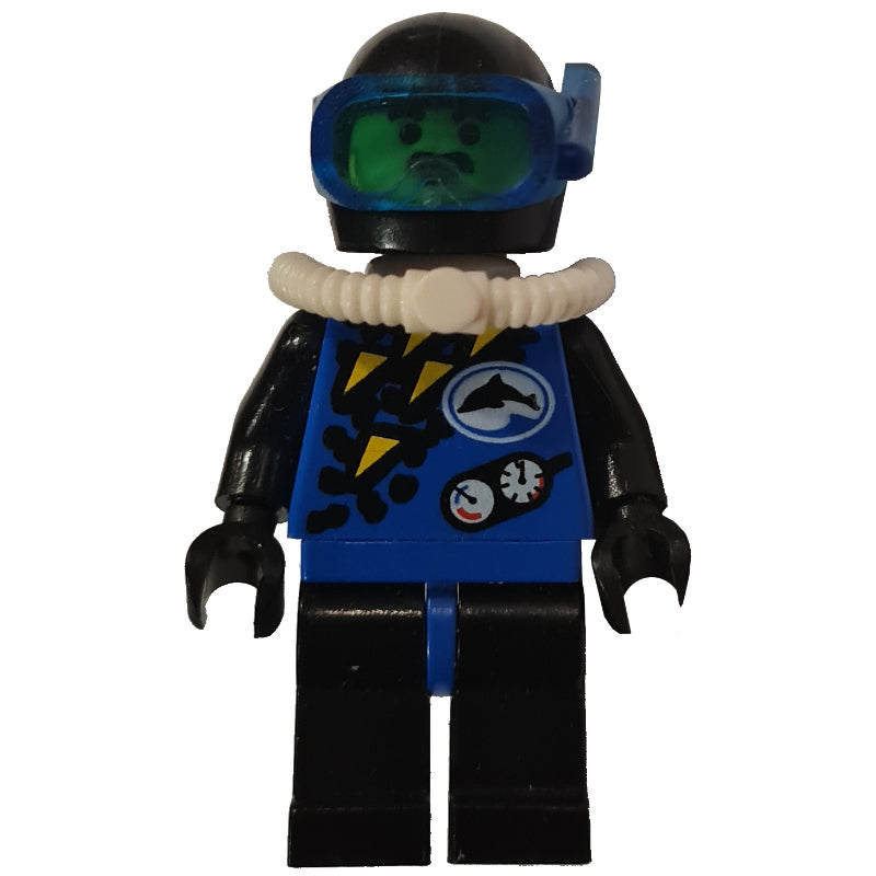 fig-008554 – Diver, Man, Blue Wetsuit, Black Helmet with Mask, Airtank, Moustache