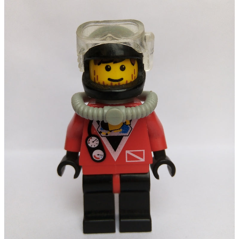 fig-008556 – Diver, Man, Red Wetsuit, Black Helmet with Mask, Airtank, Stubble