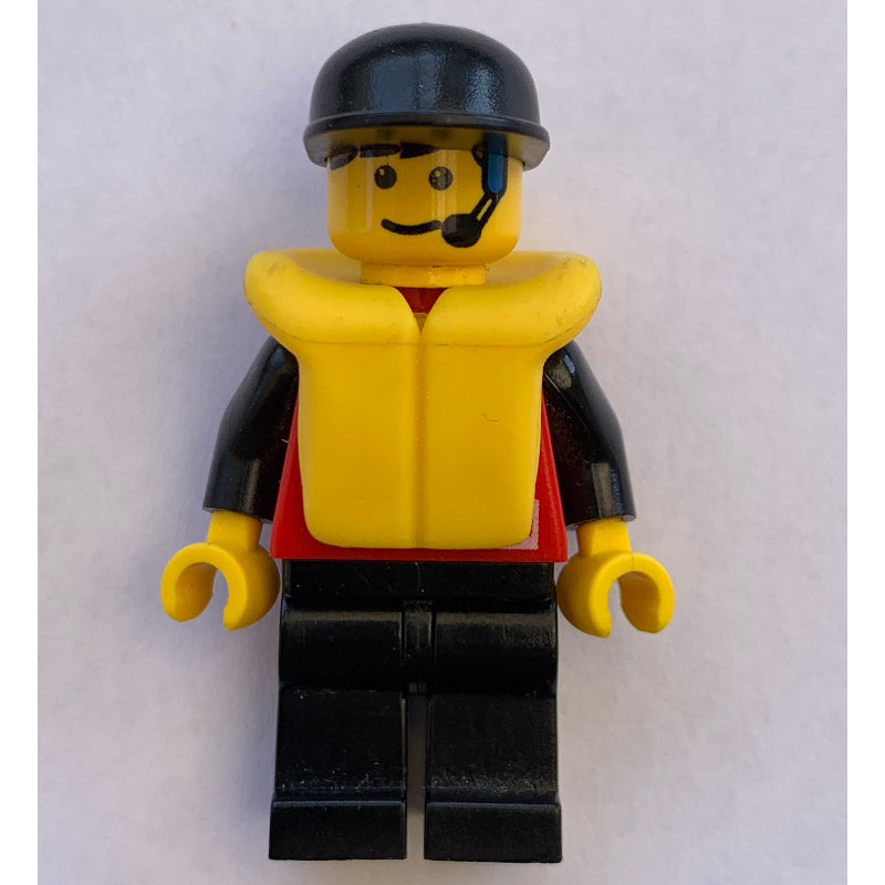 fig-008558 – Marine Explorer, Red Shirt with Divers Logo, Black Cap, Yellow Life Vest, Headset