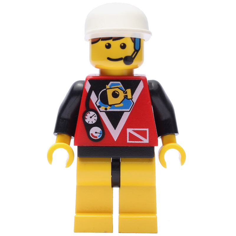 fig-008559 – Marine Explorer, Red Shirt with Divers Logo, White Cap, Headset