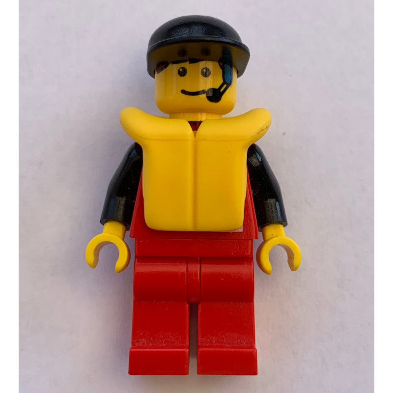 fig-008565 – Marine Explorer, Red Shirt with Divers Logo, Red Legs, Black Cap, Yellow Life Vest, Headset