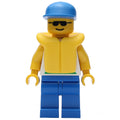 fig-008567 – Marine Explorer, White Shirt with Fish, Blue Cap, Yellow Life Vest, Sunglasses