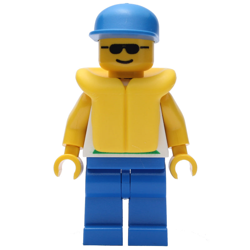 fig-008567 – Marine Explorer, White Shirt with Fish, Blue Cap, Yellow Life Vest, Sunglasses