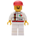 fig-008577 – Racer, White Jacket with Octan Logo and 'RACE' and 'TEAM', Red Cap, Moustache