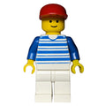 fig-008584 – Man, White and Blue Striped Shirt, White Legs, Red Cap