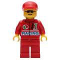 fig-008588 – Racer, Red Jacket with Octan Logo and 'RACING', Red Legs, Red Cap, Sunglasses