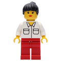 fig-008589 – Woman, White Shirt with Pockets, Red Legs, Black Hair