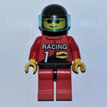 fig-008594 – Racer, Red Jacket with 'RACING' and '1', Black Helmet with Visor, Sunglasses