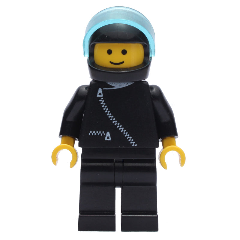 fig-008599 – Racer, Black Jacket with Zipper, Black Helmet with Visor (3626b Head)