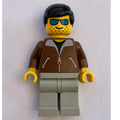 fig-008601 – Man, Brown Jacket, Light Gray Legs, Black Hair, Blue Sunglasses