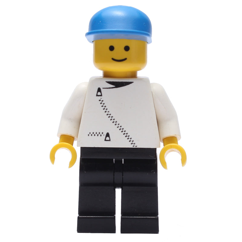 fig-008604 – Man, White Jacket with Zipper, Black Legs, Blue Cap