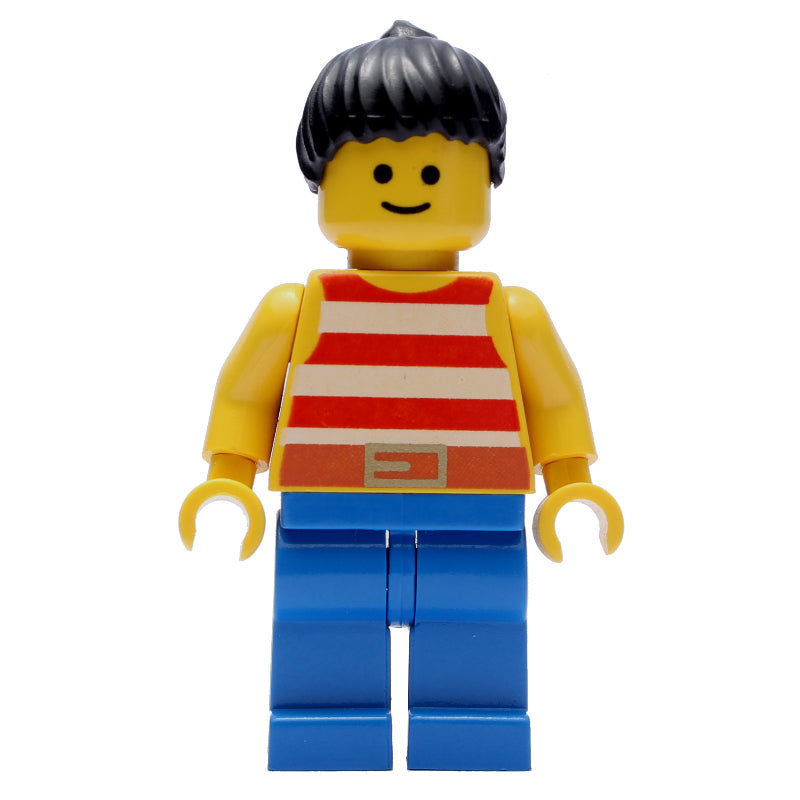 fig-008606 – Woman, Red and White Striped Tank Top, Blue Legs, Black Hair