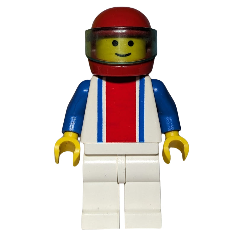 fig-008608 – Man, White Torso with Red and Blue Stripes, White Legs, Red Helmet with Visor