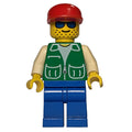 fig-008609 – Man, Green Jacket, Blue Legs, Red Cap, Blue Sunglasses