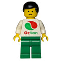fig-008611 – Man, White Top with Large Octan Logo, Green Legs, Black Hair