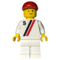 fig-008612 – Racer, White Shirt with Two Stripes and 'S', White Legs, Red Cap