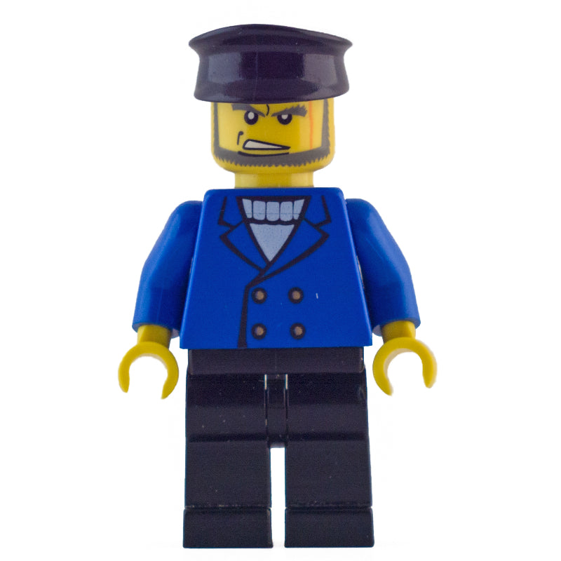 fig-008621 – Man, Blue Jacket over White Sweater, Black Hat, Beard