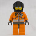 fig-008622 – Coast Guard, Orange Jumpsuit with Zipper, Radio, and Badge, Dark Gray Helmet with Visor, Silver Sunglasses