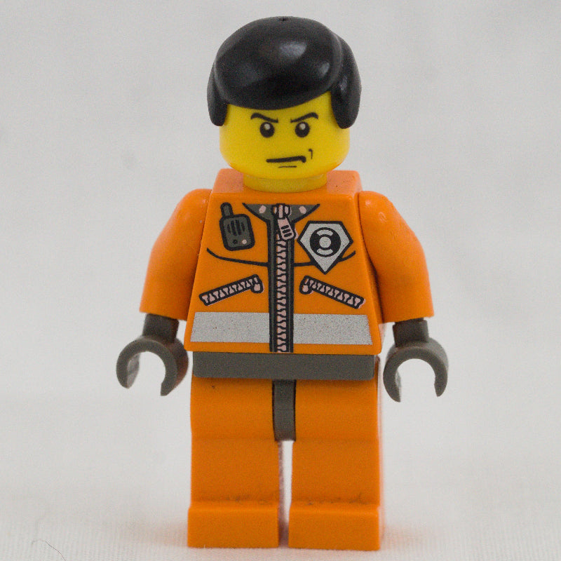 fig-008623 – Coast Guard, Orange Jumpsuit with Zipper, Radio, and Badge, Black Hair