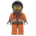 fig-008626 – Coast Guard, Orange Jumpsuit with Zipper, Radio, and Badge, Dark Bluish Gray Hands, Dark Bluish Gray Helmet with Visor, Silver Sunglasses
