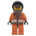 fig-008627 – Coast Guard, Orange Jumpsuit with Zipper, Radio, and Badge, Dark Bluish Gray Hands, Dark Bluish Gray Helmet with Visor, Orange Sunglasses