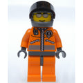 fig-008629 – Coast Guard, Orange Jumpsuit with Zipper, Radio, and Badge, Dark Gray Hands, Dark Bluish Gray Helmet with Visor, Silver Sunglasses