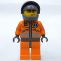 fig-008630 – Coast Guard, Orange Jumpsuit with Zipper, Radio, and Badge, Dark Gray Hands, Dark Bluish Gray Helmet with Visor, Orange Sunglasses