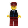 fig-008633 – Man, Black Vest over White Shirt with Tie, Dark Red Legs, Dark Red Hat, Moustache