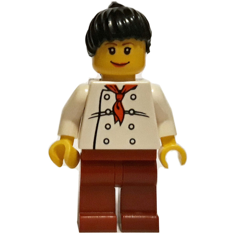fig-008634 – Chef, Woman, Red Neckerchief, Dark Red Legs, Black Hair