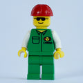 fig-008648 – Cargo Worker, Green Jacket with Pocket, Red Hard Hat, Sunglasses