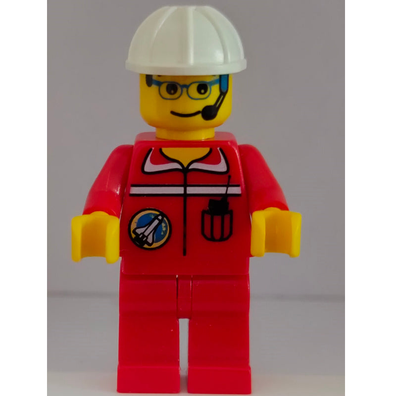 fig-008654 – Space Port Ground Crew, Red Jumpsuit, White Hard Hat, Headset and Glasses