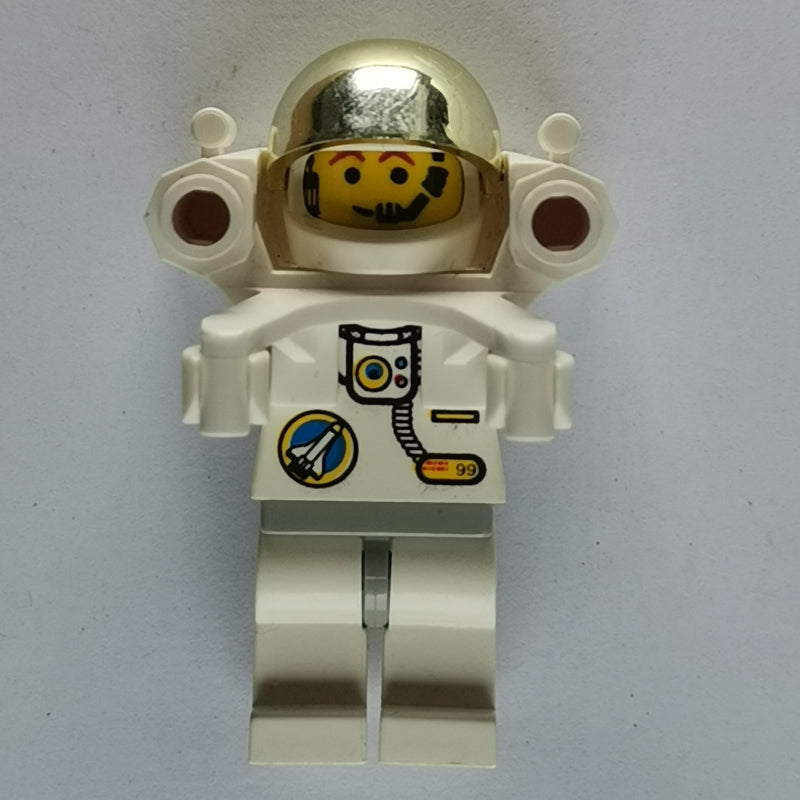 fig-008657 – Astronaut, White, Light Gray Hips, Helmet with Large Chrome Gold Visor, Rocket Pack, Headset
