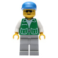 fig-008665 – Man, Green Jacket, Light Gray Legs, Blue Cap, Sunglasses