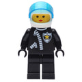 fig-008670 – Policewoman, Black Jacket with Zipper and Badge, White Helmet with Trans-Dark Blue Visor