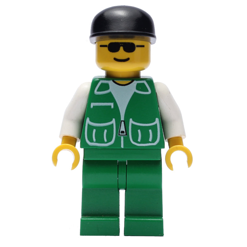 fig-008677 – Man, Green Jacket, Green Legs, Black Cap, Sunglasses