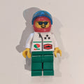 fig-008678 – Racer, White Jacket with Zipper, Red Helmet with Stars and Visor, Blue Sunglasses