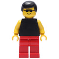 fig-008680 – Man, Black Tank Top with Yellow Arms, Red Legs, Black Hair, Sunglasses