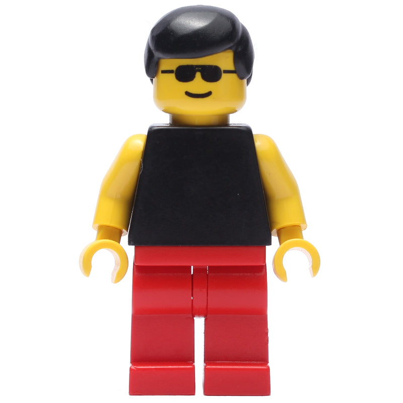 fig-008680 – Man, Black Tank Top with Yellow Arms, Red Legs, Black Hair, Sunglasses