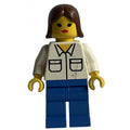 fig-008681 – Woman, White Shirt with Pockets, Blue Legs, Brown Hair