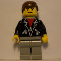 fig-008683 – Man, Open Black Jacket over Red Shirt, Light Gray Legs, Brown Hair