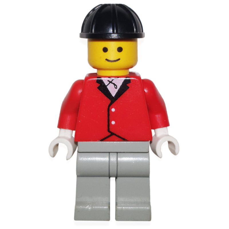 fig-008685 – Man, Red Riding Jacket, Light Gray Legs, Black Hard Hat (3626b Head)