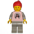 fig-008686 – Woman, Pink Top with Horse, Light Gray Legs, Red Hair