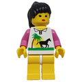 fig-008687 – Woman, White Shirt with Palm Tree and Horse, Yellow Legs, Black Hair