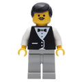 fig-008688 – Waiter, Black Vest over White Shirt with Bow Tie, Light Gray Legs, Black Hair, Moustache