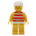 fig-008690 – Man, Red and White Striped Swimsuit, White Cap